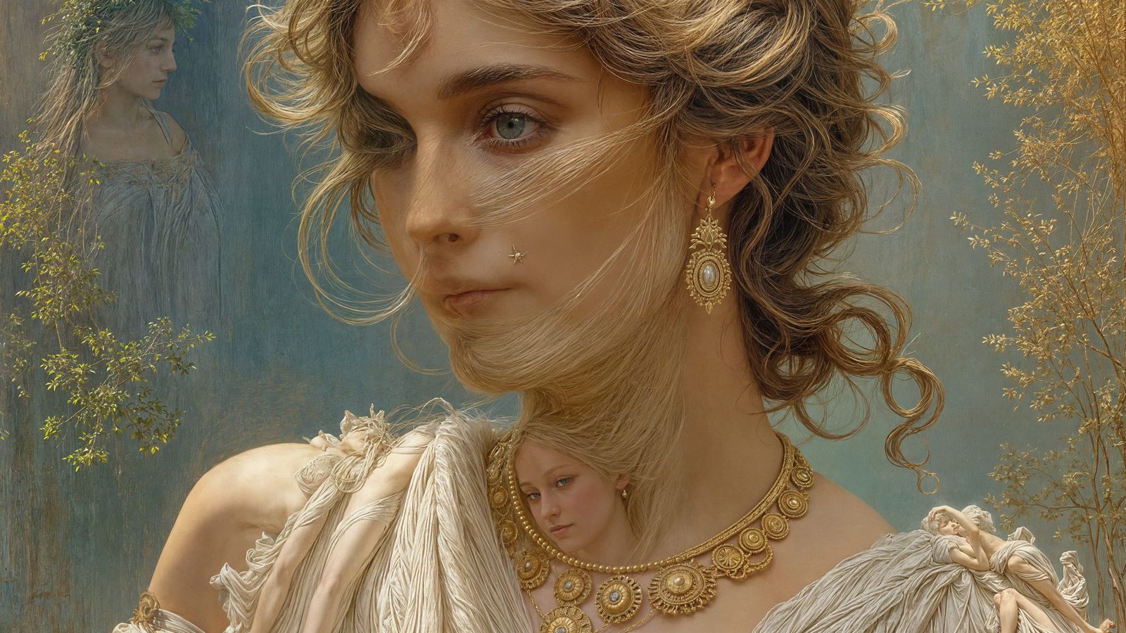 Helen of Troy in Peacock Garden, Impressionistic Oil Paintin...