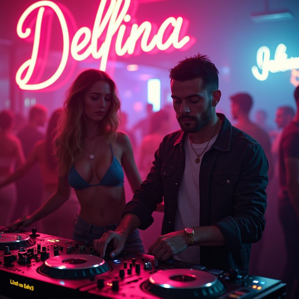 DJ Nate in Club with Wife, Futuristic Aesthetic