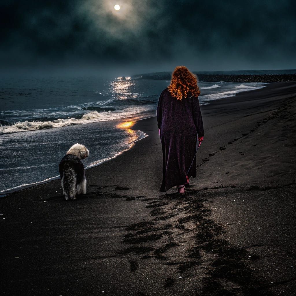 Gothic Celtic Goddess Morrighan on Black Sand Beach