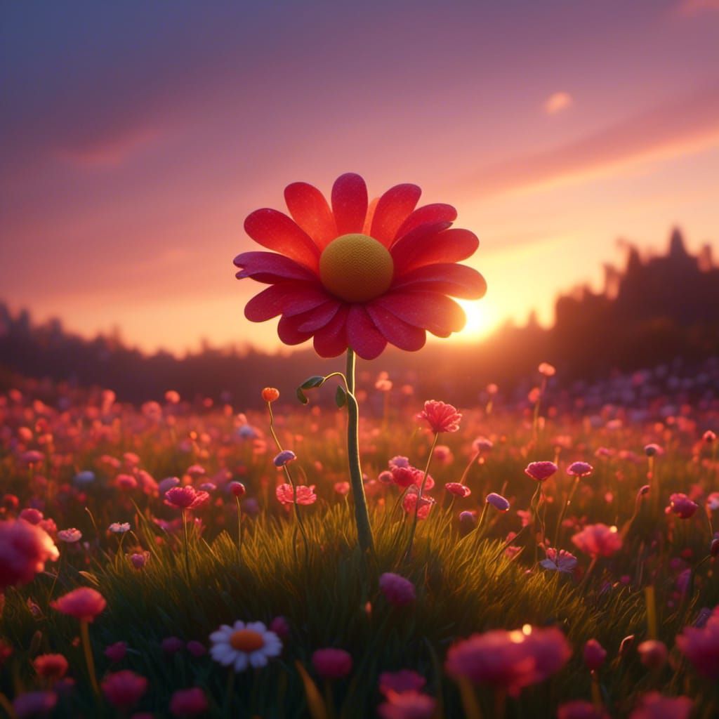 Single Flower at Sunset: 3D Digital Art