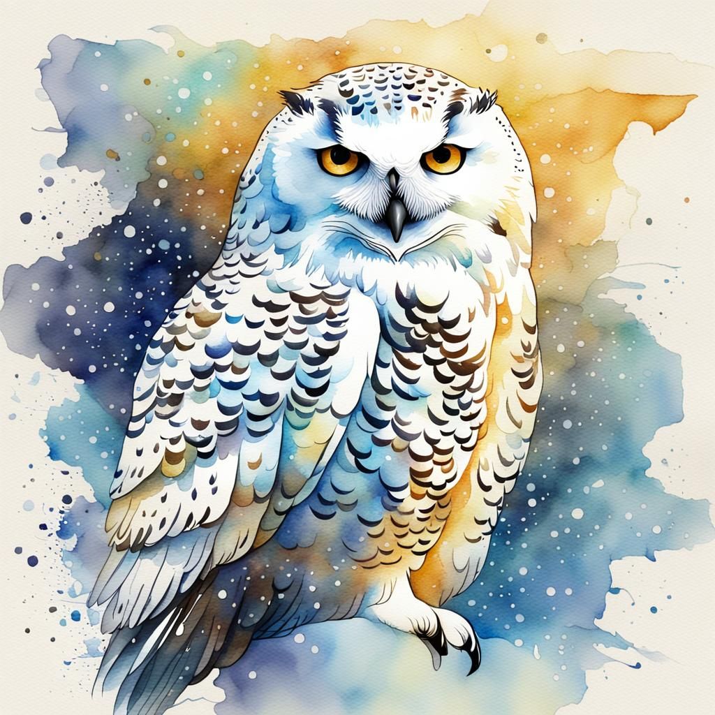 Whimsical Snowy Owl in Iridescent Light