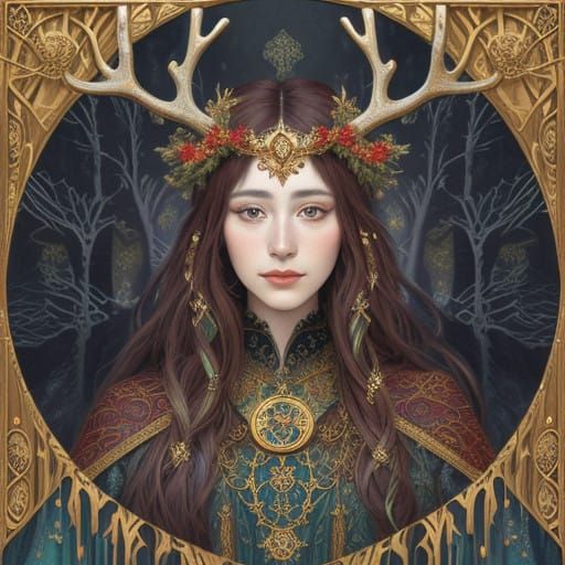 Winter Goddess in Klimt Style Art Nouveau Frame