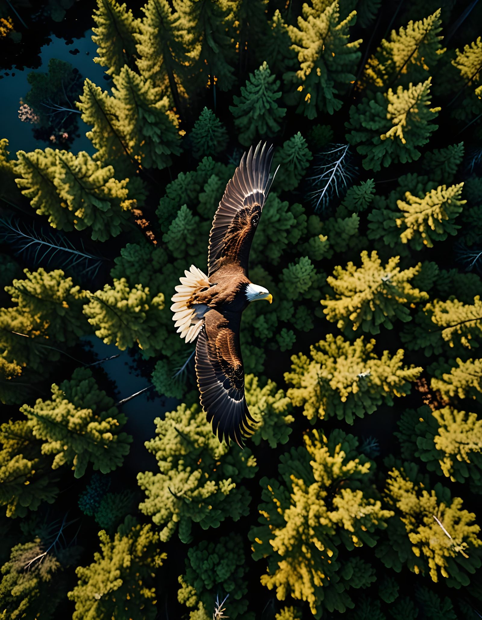 Eagle's Flight: Aerial View in Vivid Digital Art