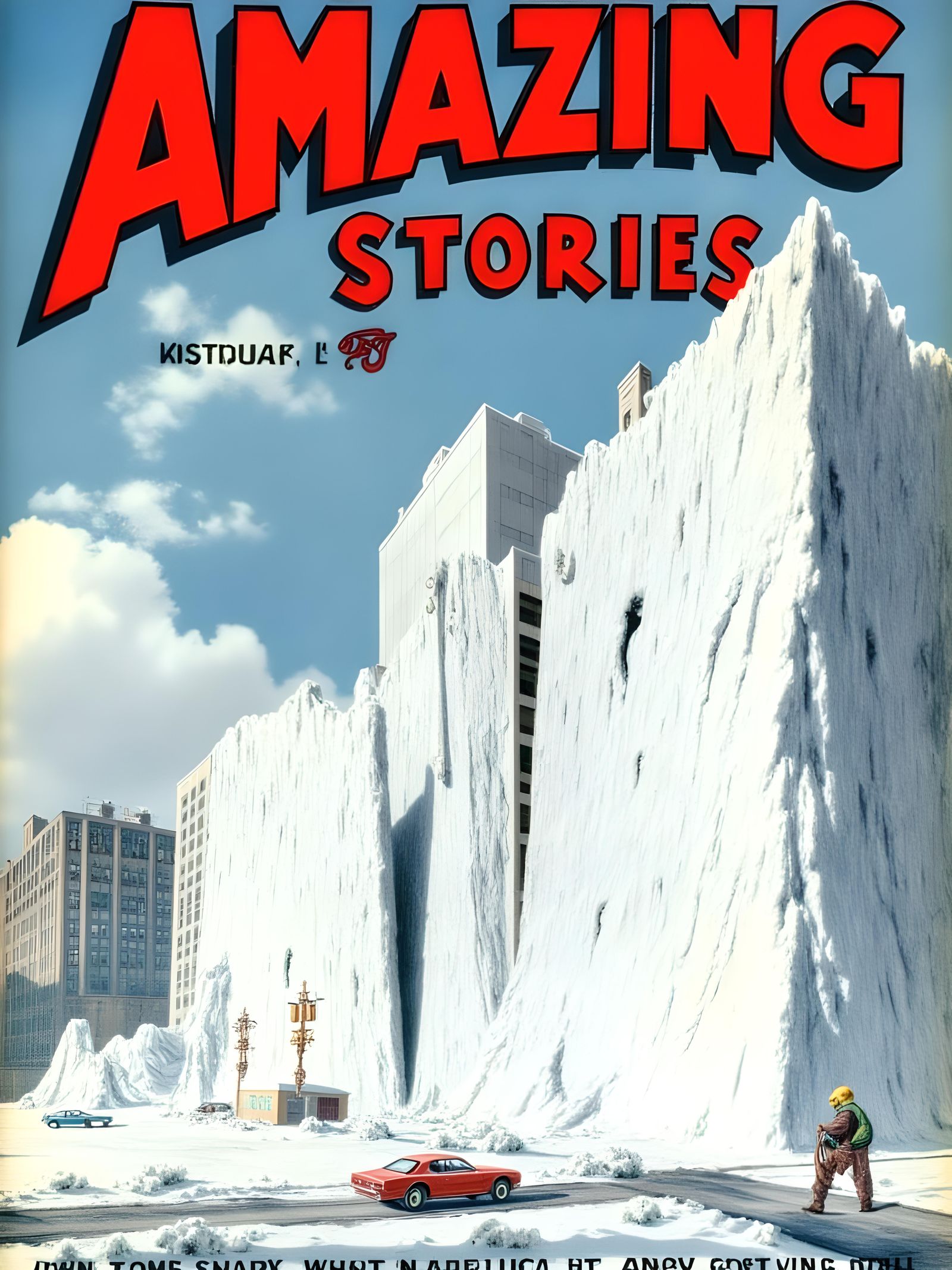 Retro Sci-Fi Magazine Cover: Glacier Crushes City