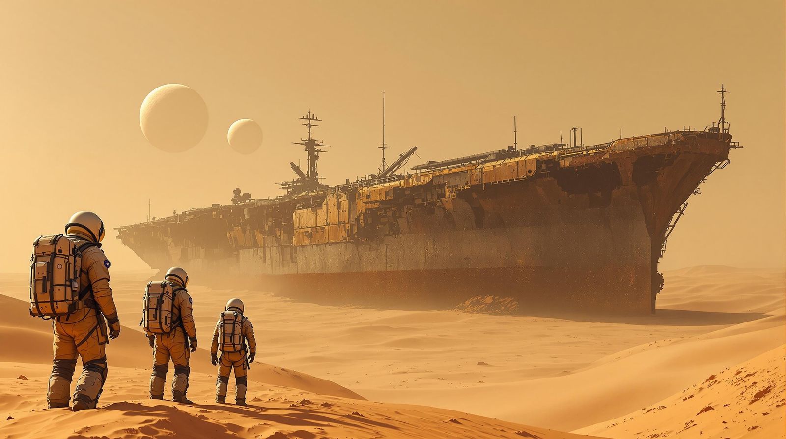 Astronauts Discover Ruined Carrier on Alien Planet