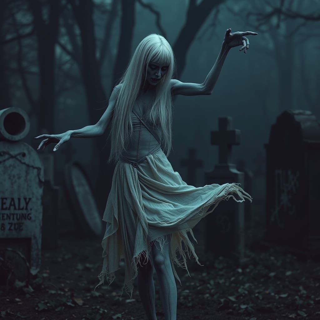 Elegantly Dancing Zombie in Graveyard, Dark Romanticism
