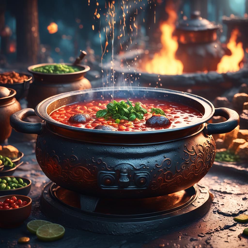 Detailed Matte Painting of a Fantastical Hot Pot