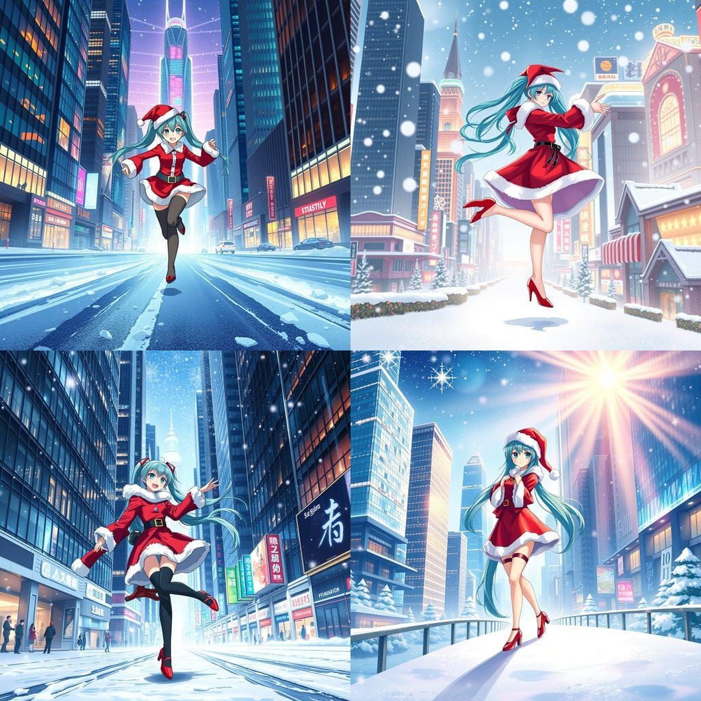 Miku in Vibrant Holiday Cityscape