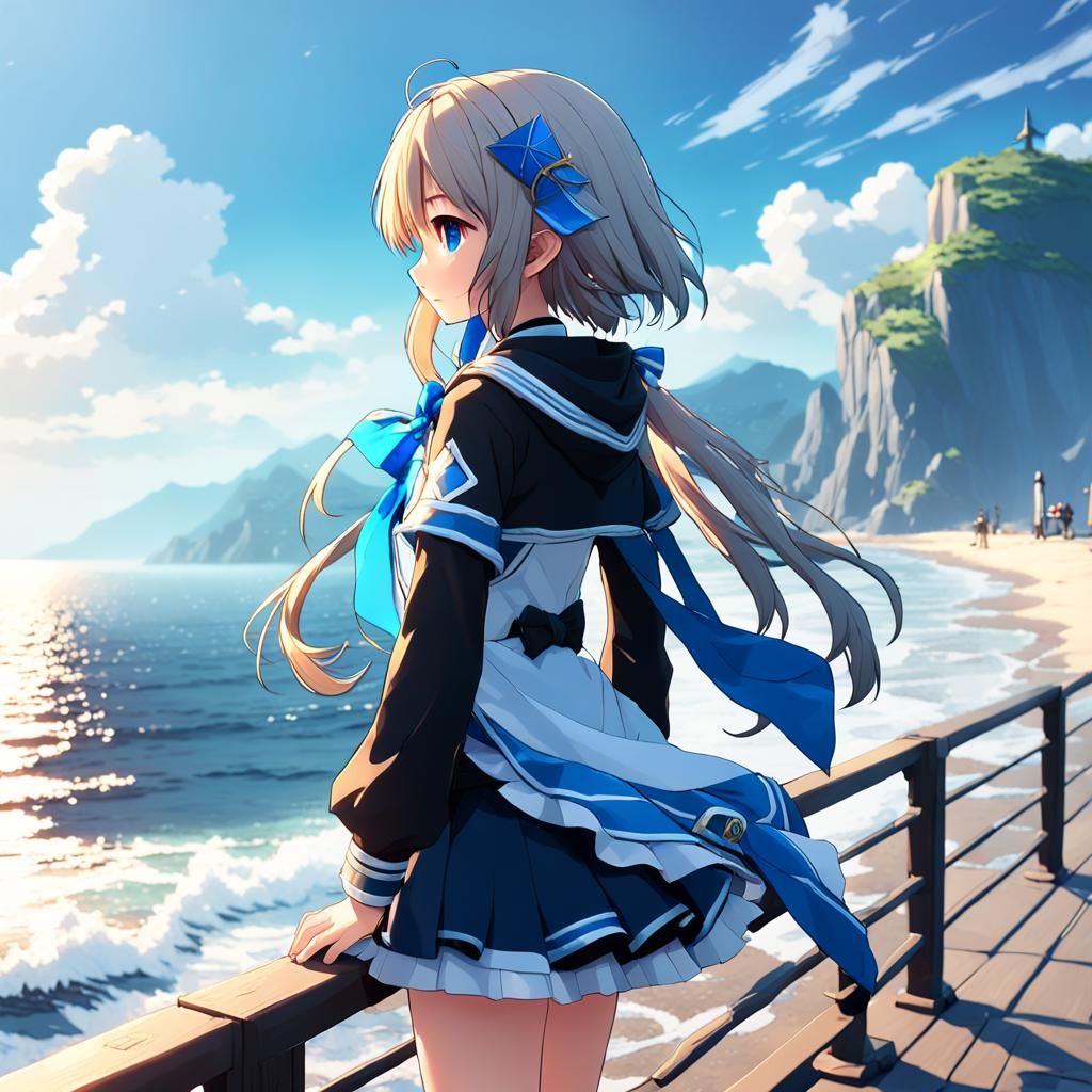 Longing at the Sea: 3D Anime Art