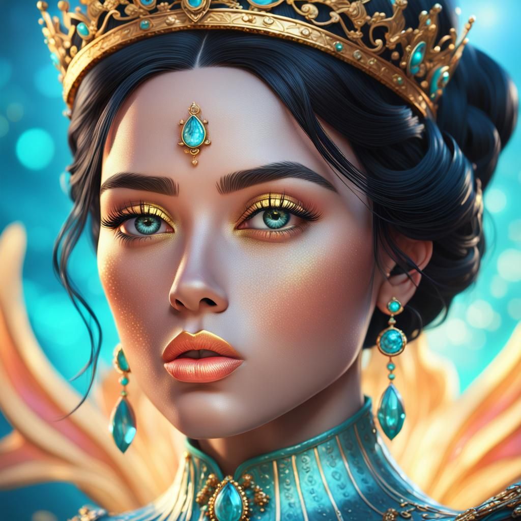 Regal Hyperrealistic Portrait of a Queen in Whimsical Splend...