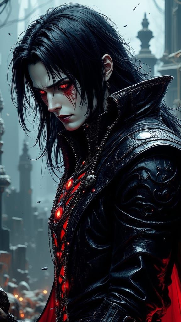 Gothic Cemetery Scene with Armored Warrior