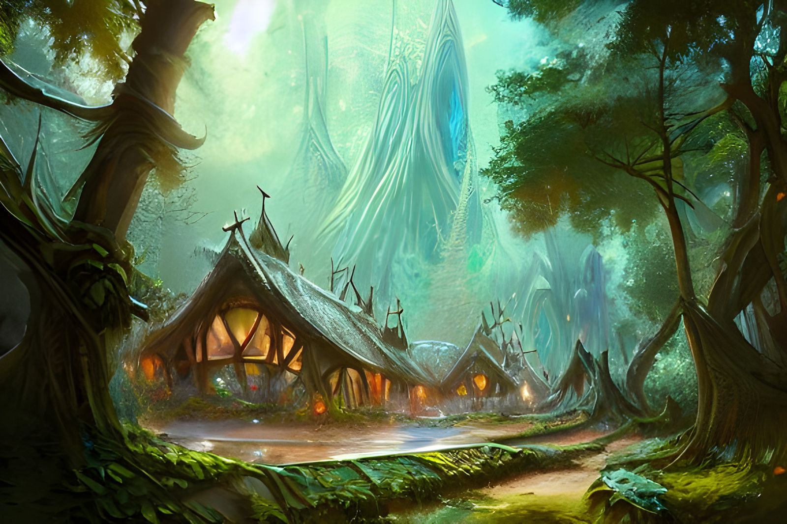 Lothlórien: Elven Forest Village, Matte Painting