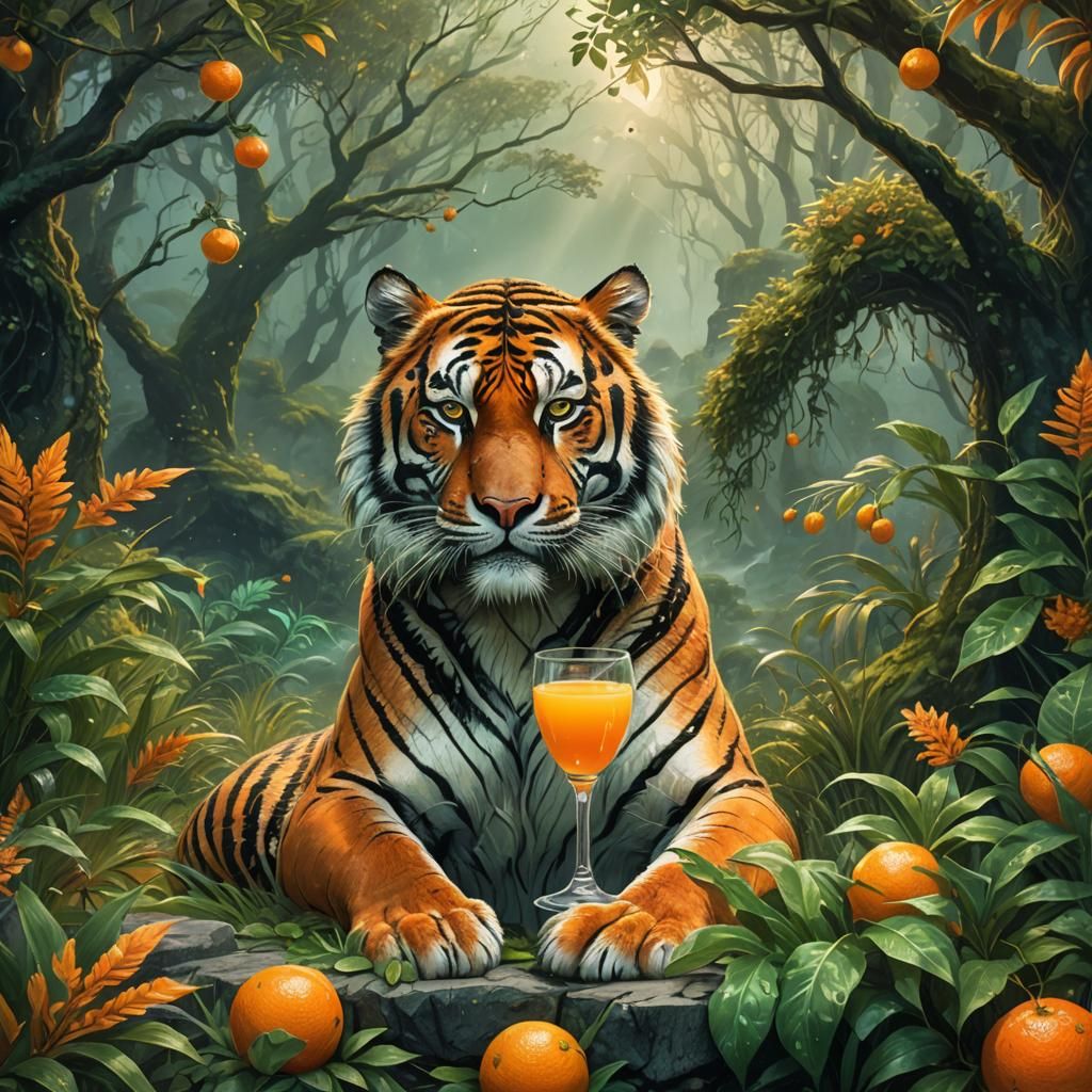 Tiger Sipping Orange Juice in Emerald Ireland