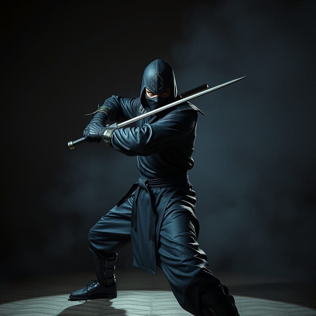 Biomechanical Ninja Karate Master in Hyperrealistic Cinemati...