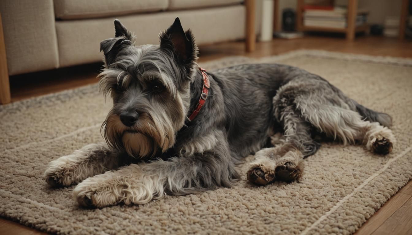 Cozy Realism: Schnauzer Napping Beside Person at Desk