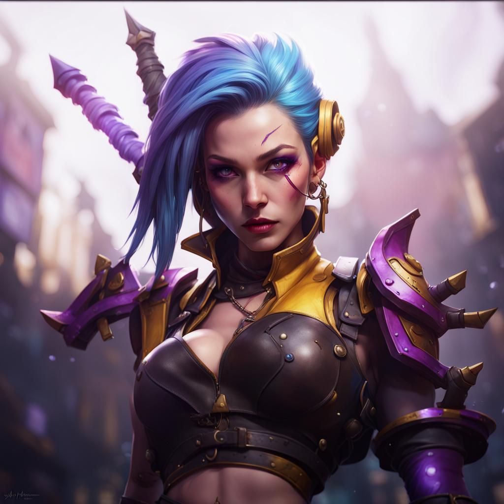 Jinx in Leather Armor: Dark Fantasy Concept Art