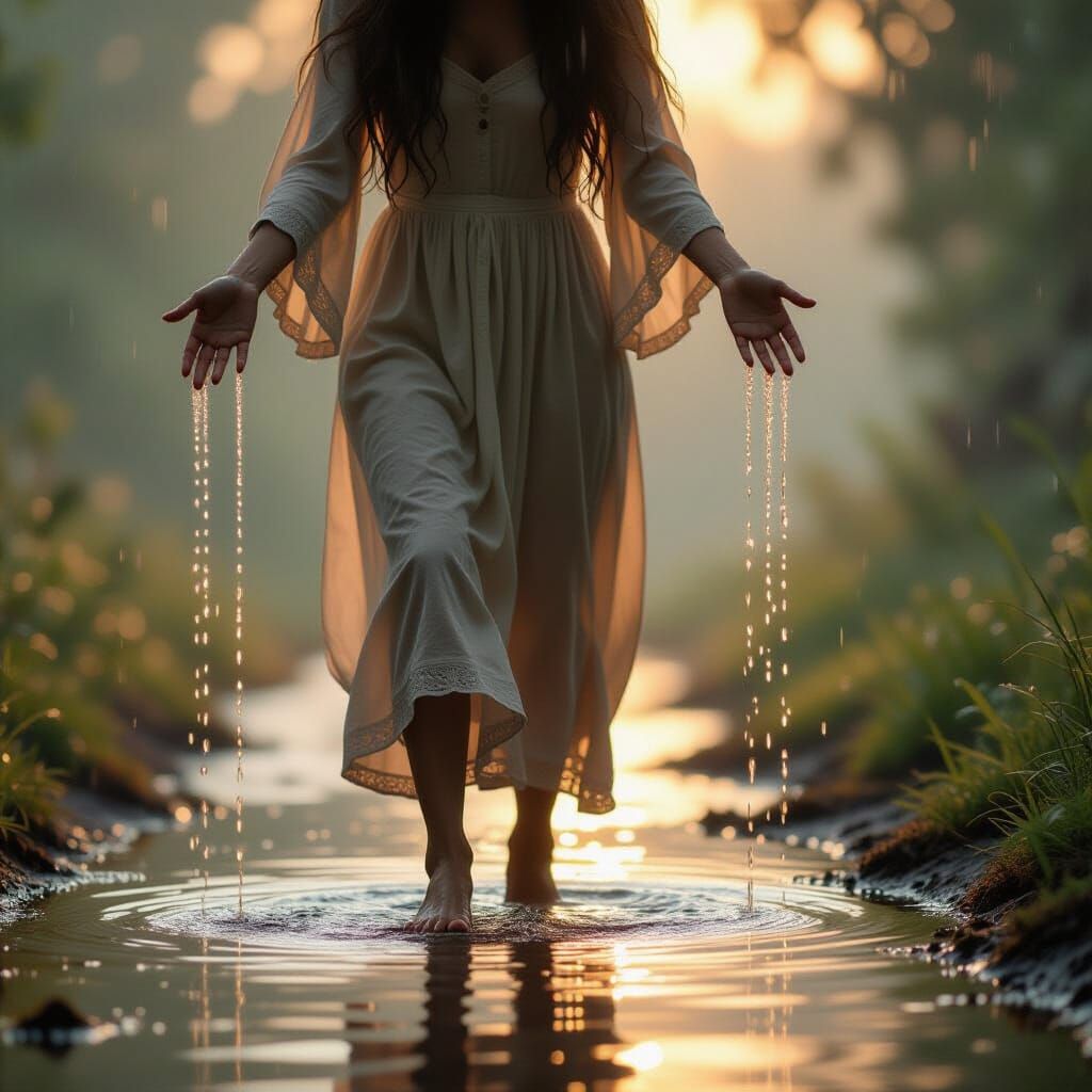 Figure Receives Rain Blessings on Wet Earth