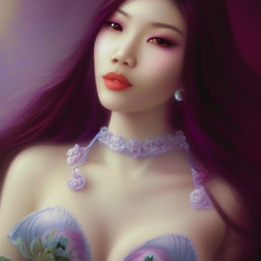 Ethereal Asian Goth Woman in Hyperdetailed Fantasy Style