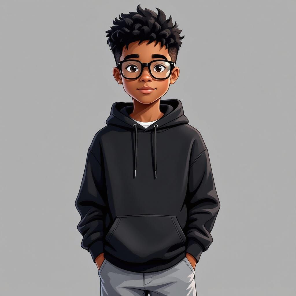 Young Boy in Hoodie and Glasses, Realistic Digital Art