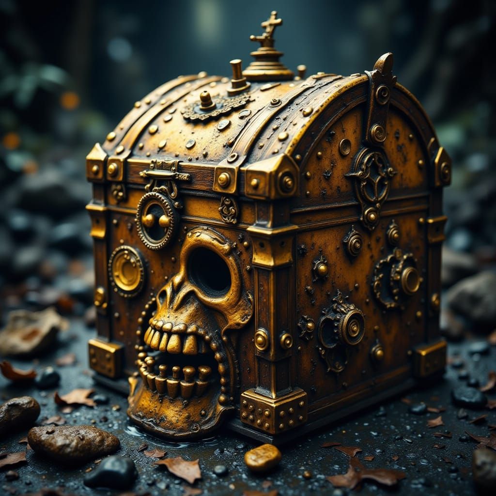 Golden Treasure Chest with Cursed Oak Island Secrets