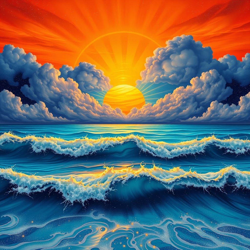 Surreal Tangerine Sunrise Illuminates Turquoise Ocean Altar