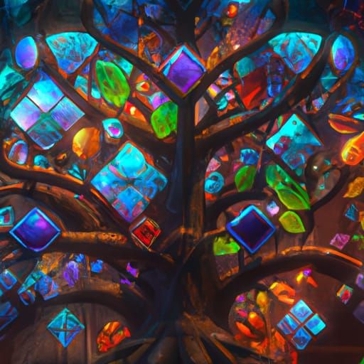 Stained Glass Tree: Detailed Fantasy Concept Art