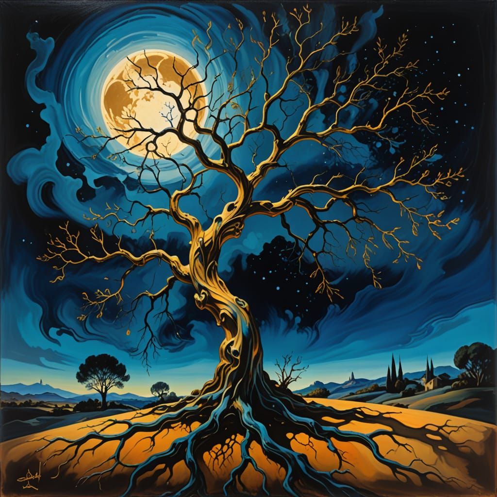Dreamlike Tree Scene in Vibrant Oil Painting Style