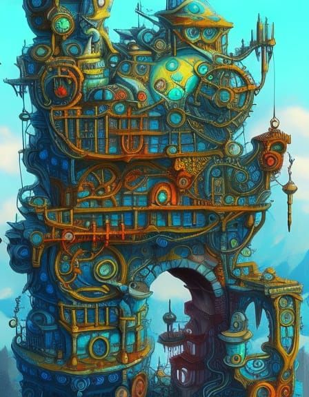 Surreal Steampunk Clock in Wonderland Style