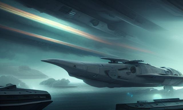 Sci-Fi Fighter Ship in Hangar Bay