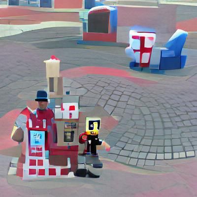 Blocky Town Square: A Voxel Art Scene