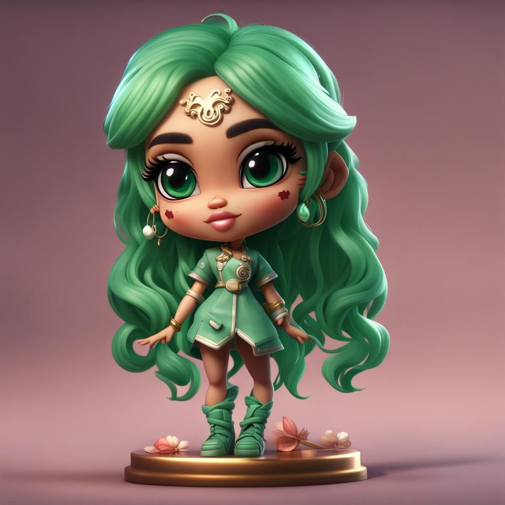 Hyperrealistic Bratz Jade as Cute Chibi