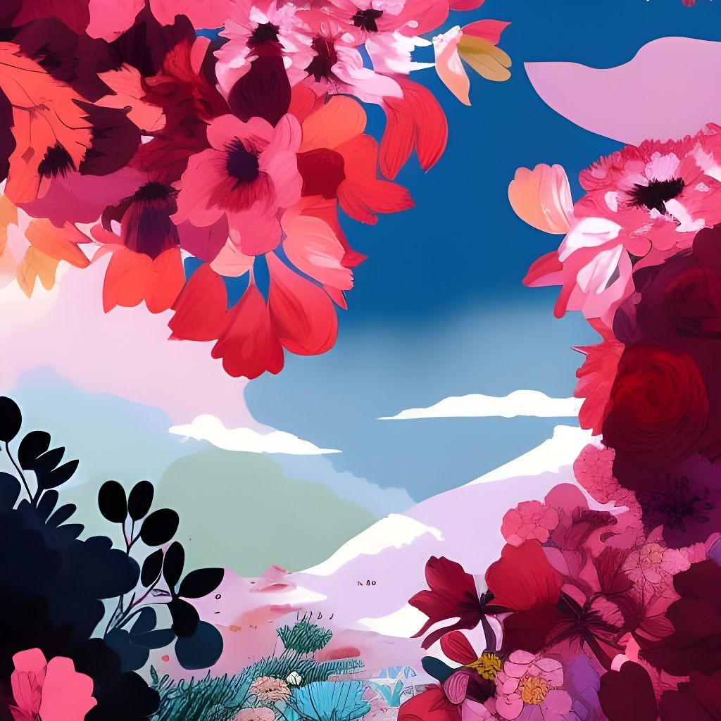 Desolate Flowery Landscape: Digital Illustration
