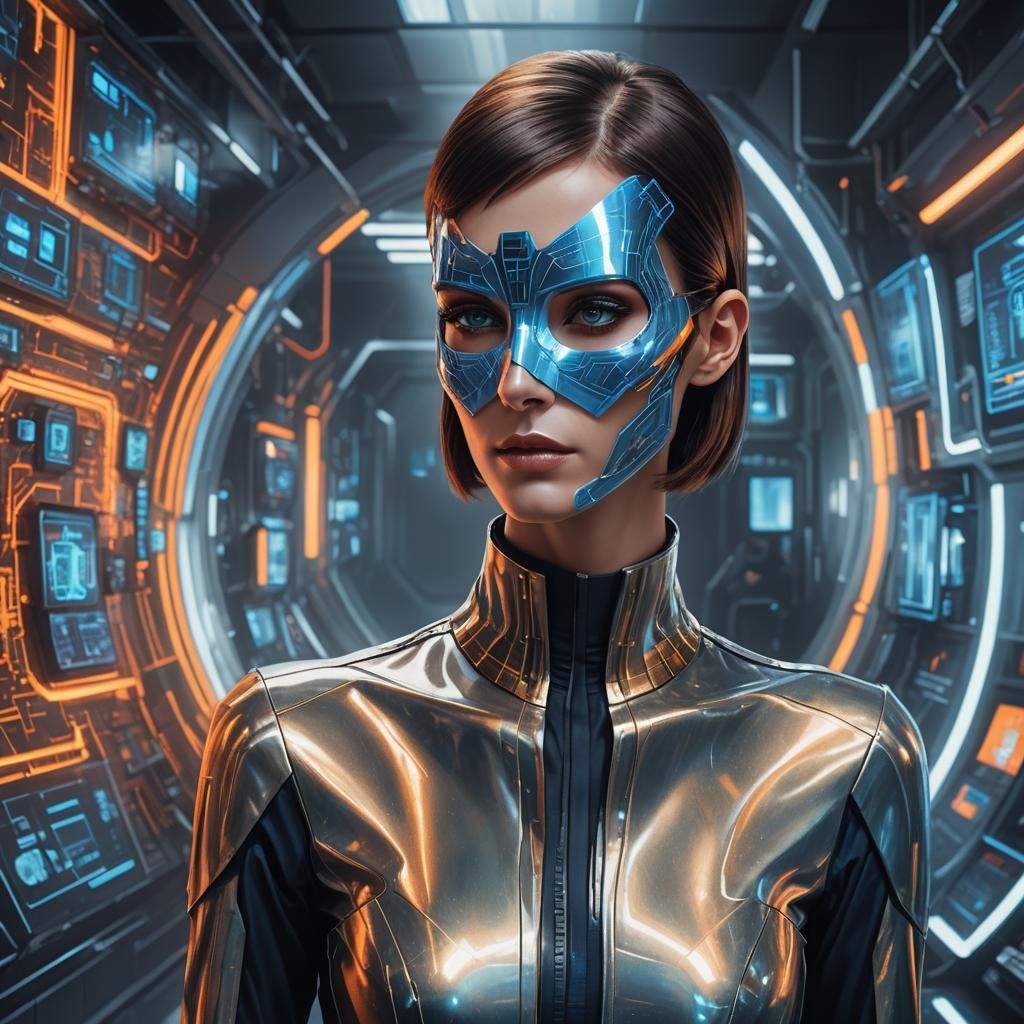 Slovakian Woman in Cybernetic Mask: Hyperrealistic Concept A...