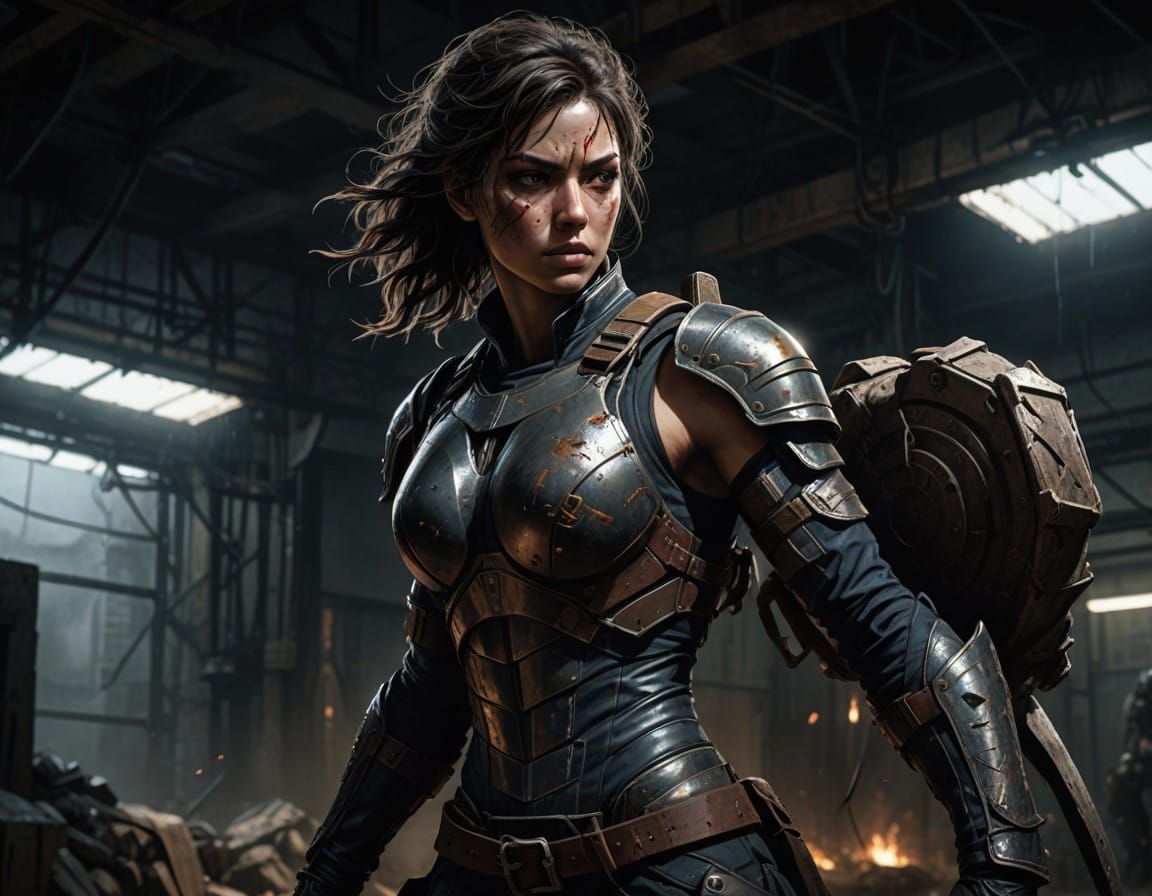 Gritty Warrior in Cyberpunk Battleground