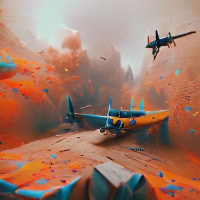 WWII Plane Fight in Detailed Matte Painting Style