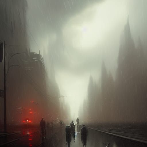 Dark Fantasy Rain Scene with Dynamic Lighting