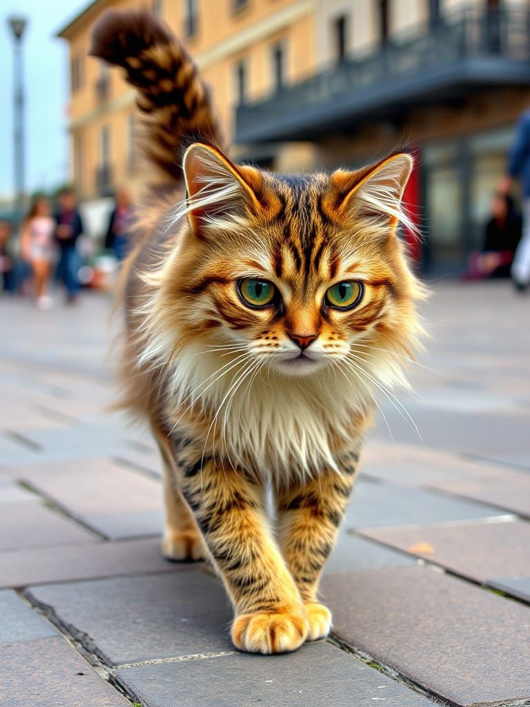 Gentle, Hairy Eyeball Strolls Through Plaza in Peaceful Hues