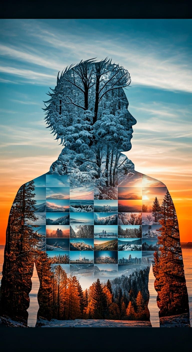 Silhouetted Memories: Photo Mosaic in Double Exposure Style