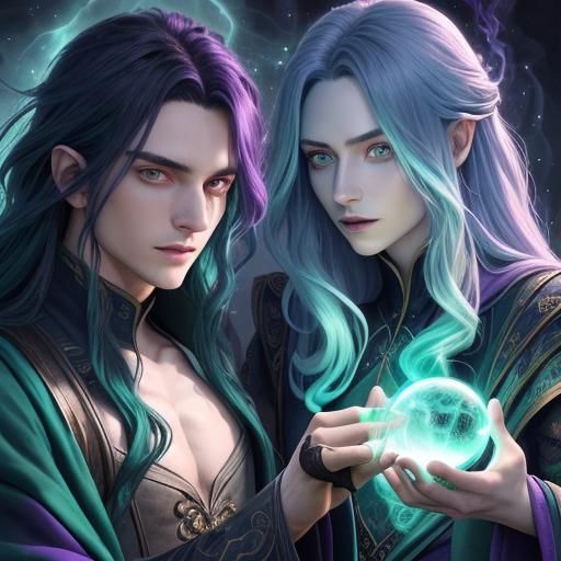 Wizards Brewing Magic Potion in Castle Cauldron