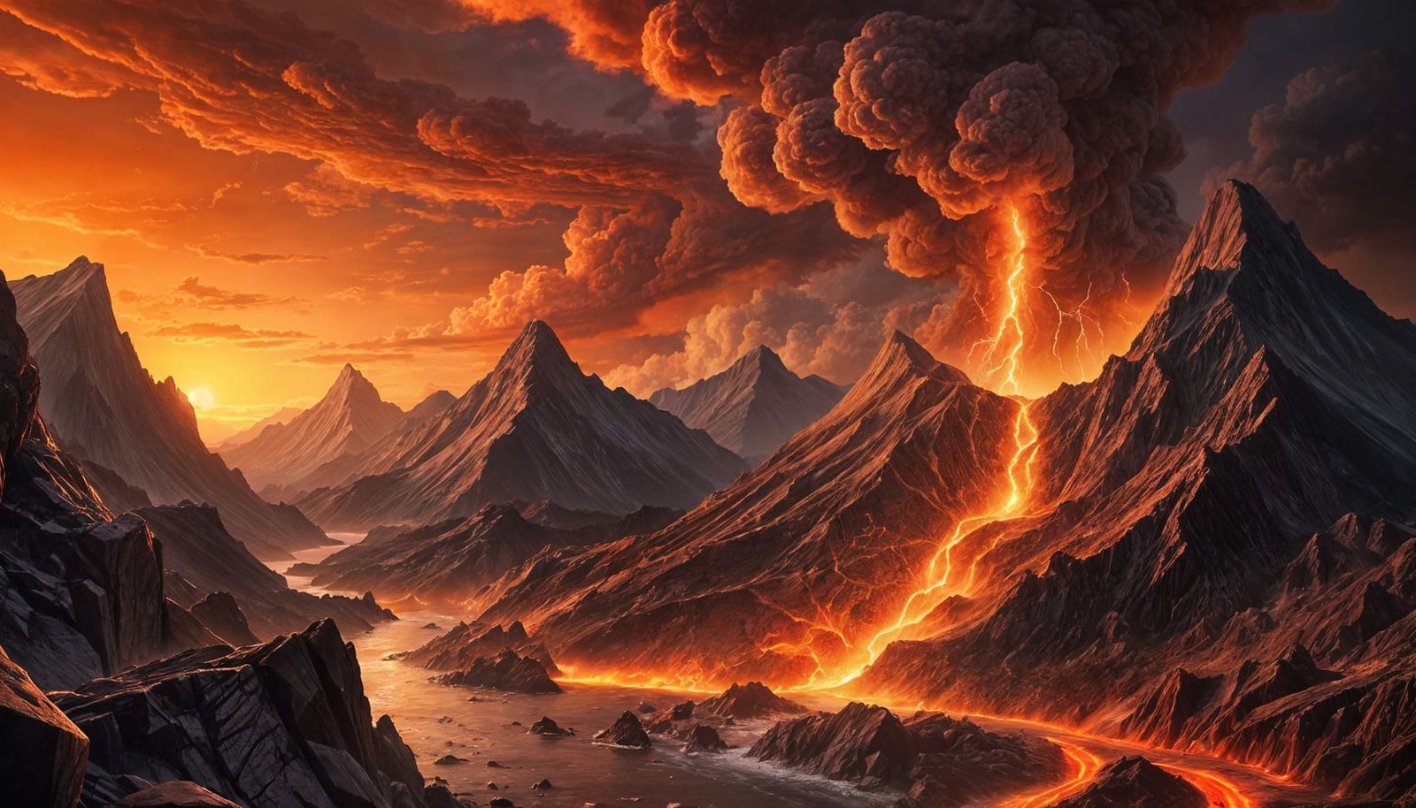 Volcanic Eruption at Sunset: Digital Art