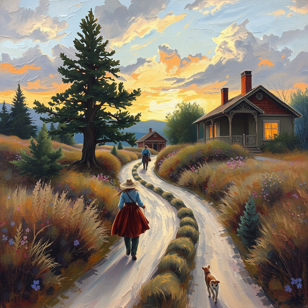 Romantic Oil Painting of a Stagecoach Home