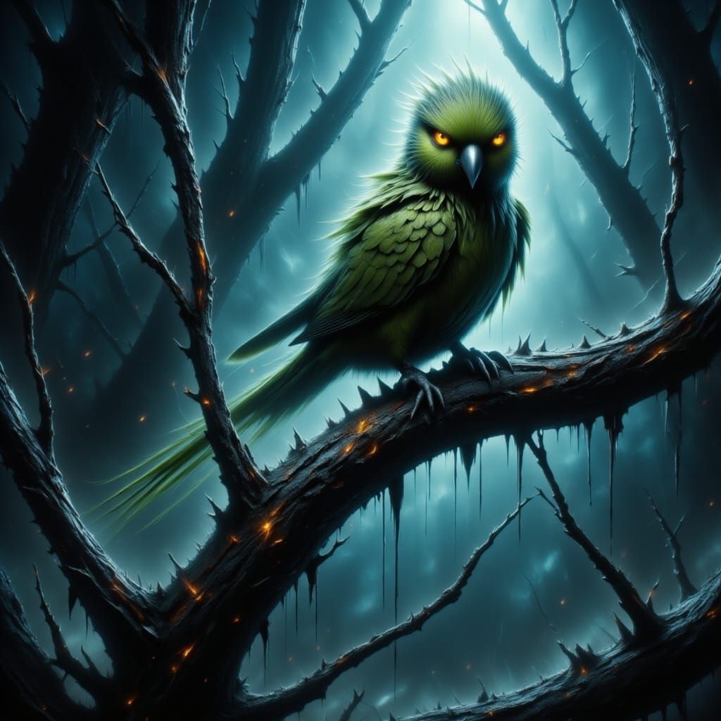 Ominous Parakeet in Gothic Dark Fantasy Style