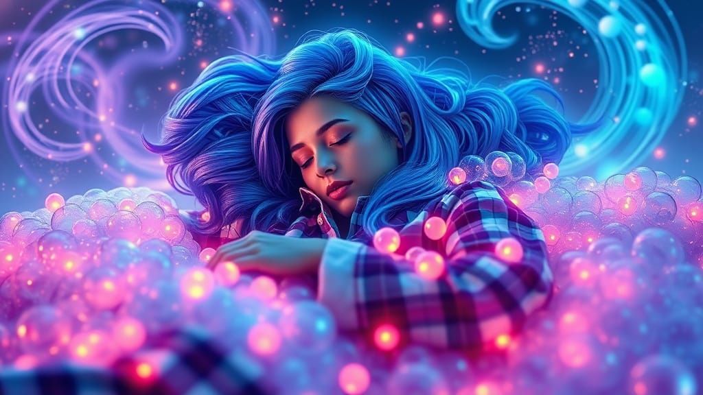 Woman's Cosmic Dreamscape in Hyper-Surreal Style