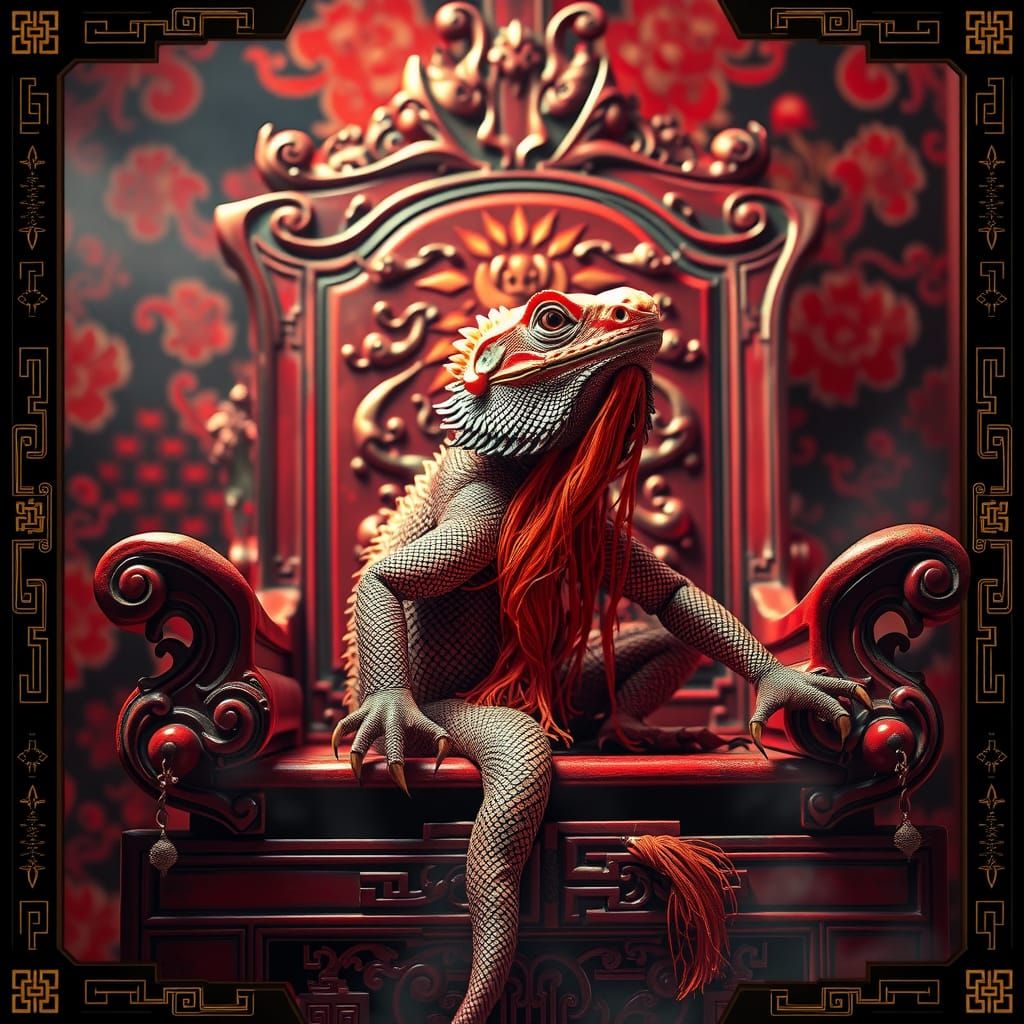 Fantasy illustration. Close up portrait. Anthro Chinese bear...