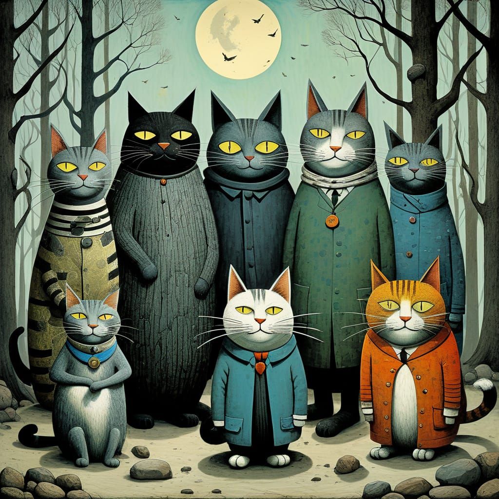 Whimsical Cat Tribe Illustration