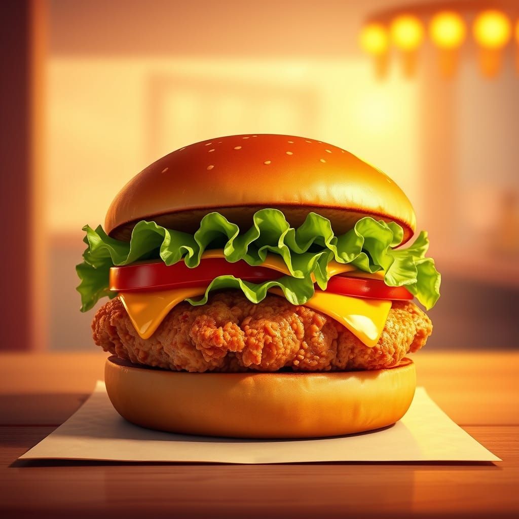 McDonald's-Style Chicken Burger in Retro Digital Illustratio...