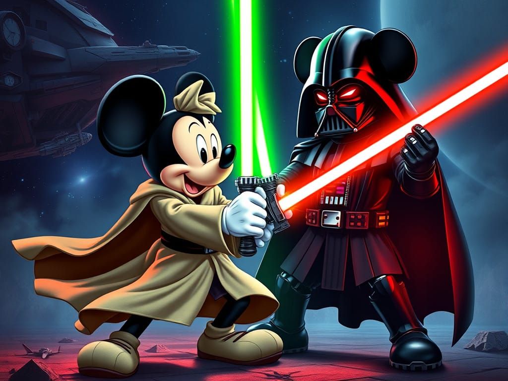 Epic Disney Star Wars Crossover in Cyberpunk Style