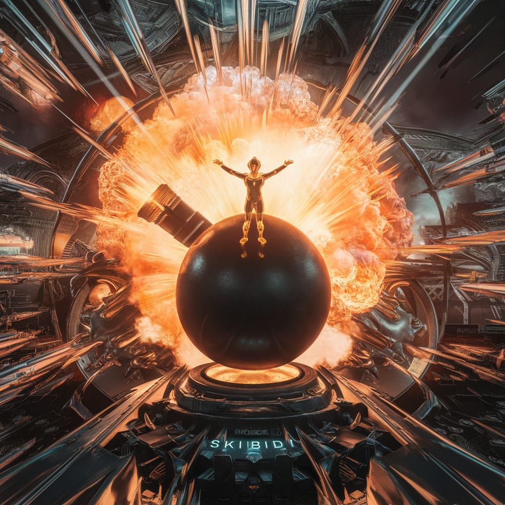 Golden Aura Radiates from Skibidi as Atomic Bomb Explodes