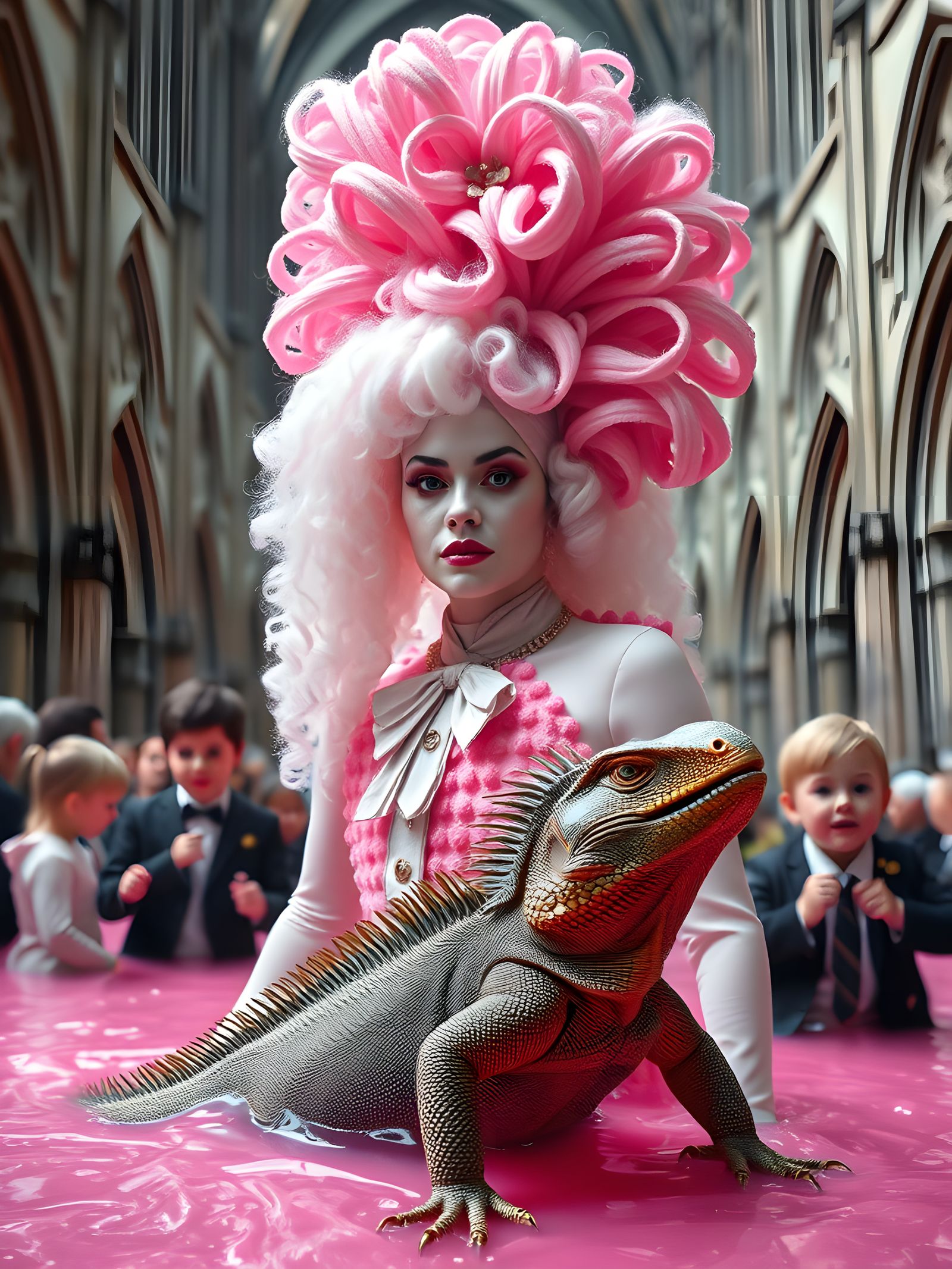 Albino Woman with Dragon in Jello Flood