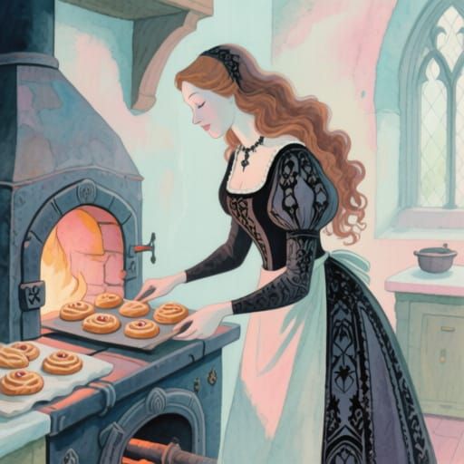Gothic Baker in Pastel Watercolor Style